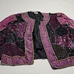 Vibrant Women's Purple and Black Beaded Jacket